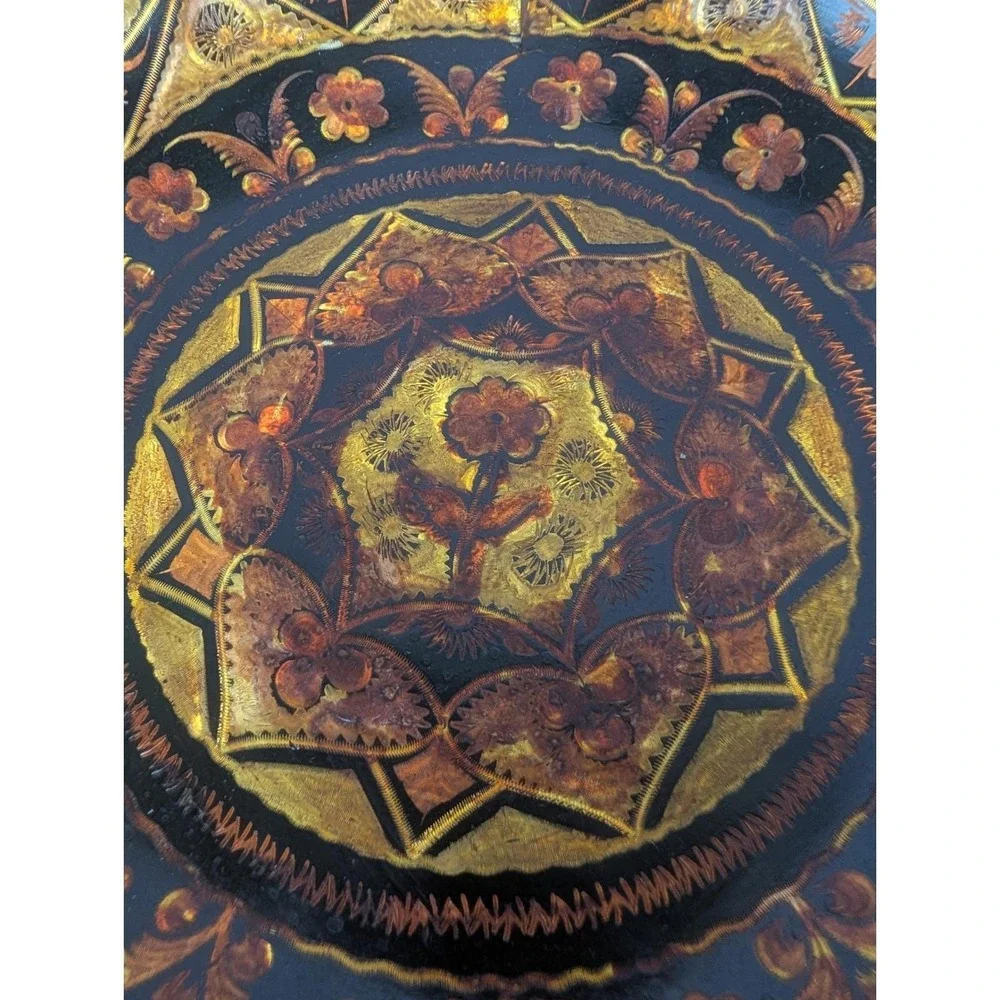 Vintage Upcycled Copper Enamel Art‎ Decorative bowl Floral Motif Wall Decor